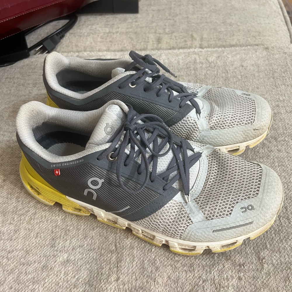 On Running Men's Athletic Shoes in Gray and Yellow